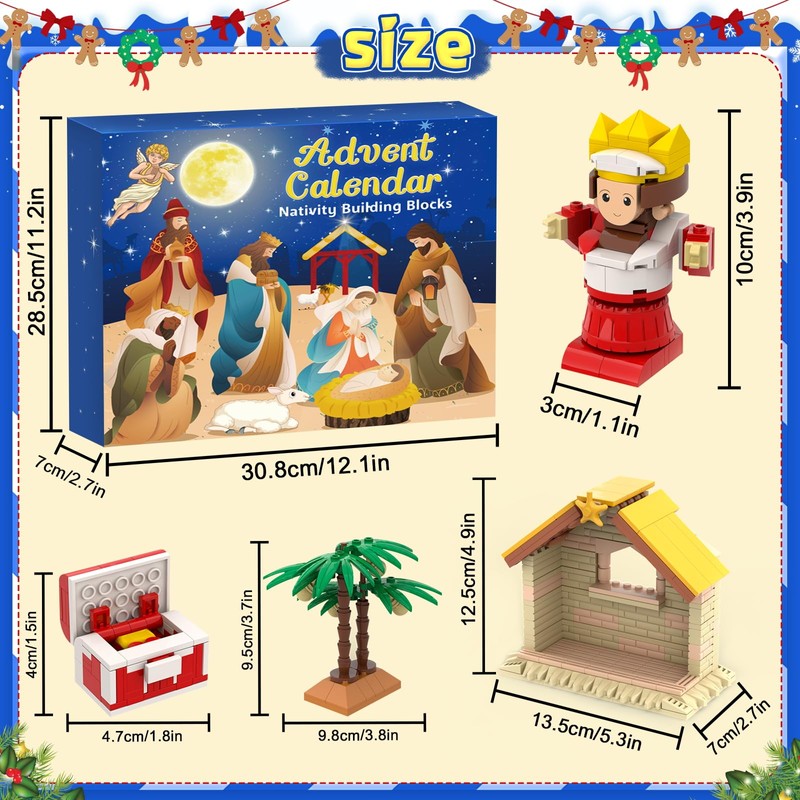 Nativity Advent Calendar 2025 Kids,24 Day Christmas Countdown Calendar Building