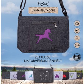 Shoulder Bag Women's Children's Handbag Felt Shoulder Bag Girls Dirndl Costume Bag Felt Bag Fabric Costume Motif Animal Motif, Purple, Unicorn (Dark Grey/Purple)
