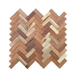 Ekena Millwork WPW12X12HEMENA Herringbone Boat Wood Mosaic Wall Tile, 11 7/8"W x 11 7/8"H x 1/2"P, Natural Finish