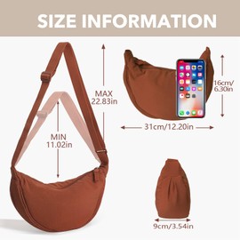 GoPaw Crescent Bag for Women, Nylon Crescent Bag Crossbody Bag Women Nylon Shoulder Bag with Zipper, Dumpling Bag with Adjustable Strap Portable Crescent Purse for Daily Use(Brown)