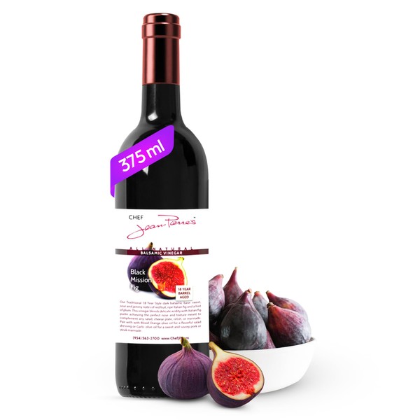 Chef Jean Pierre's Italian Balsamic Vinegar - 375ml (12.5oz) Rich Black Mission Fig Flavor, 18-Year Traditional Barrel Aged - Ideal For Enhancing Your Meals