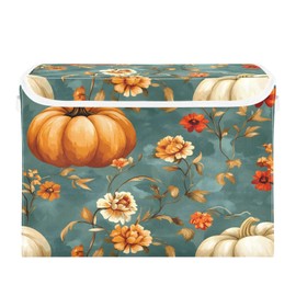 YETTASBIN Thanksgiving Pumpkin Large Collapsible Fabric Storage Bins with Lid and Handles, Sturdy Storage Organizer for Shelves, Closet, Bedroom, School, Office, Home Decor