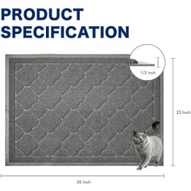 WePet Cat Litter Box Mat, Kitty Premium PVC Pad, Durable Trapping Rug, Phthalate Free, Urine-Resistant, Scatter Control, L 35 x 23 Inch, Grey
