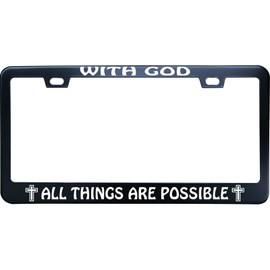 XHuiZio with God All Things are Possible License Plate Frame for Women/Men, Black Stainless Steel Car Tag Frame, 6"x12" 2 Holes & Screws Fits Standard US/CA