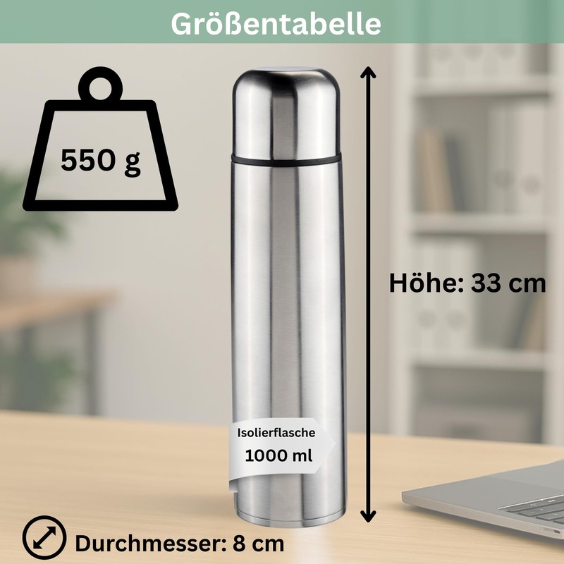 Thermos Flask Stainless Steel Thermos Flask with Cup 1000 ml