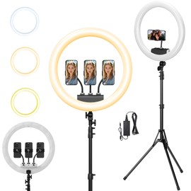 Ring Light with Stand & Phone Holder Kit - 19" Professional LED Circle Light with 96" Adjustable Tripod, Selfie Ringlight for Live Streaming, Makeup, Barber, TikTok, YouTube, White