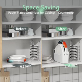 TOWARDFUN TOWARDFUN 2Pcs Paper Plate Dispenser for 6-9.5 Inch Disposable Plates, Space-Saving Plastic, Foam and Paper Plate Storage Organizer for Cabinet, Countertop, RV or Outdoor (White)