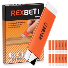 REXBETI 12 Pack Box Cutter, Retractable Cardboard Cutter, Razor Blade Scraper, Handy Box Opener, More Sharp Single Edge Razor Blade Box Cutter Set for Packages Papers and Boxes, Antirust Utility Knife