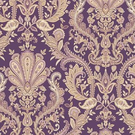 CONCORD WALLCOVERINGS ™ Sample for Display Purpose only Textured Wallpaper Vintage Damask Ornaments, Purple Gold Beige, 7 in x 10 in, MD29427