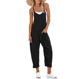 UNIANKIYA One Piece Jumpsuits for women V Neck Sleeveless Loose Fit overalls Spaghetti Strap Harem Long Pants with Pockets