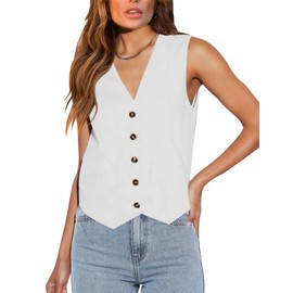 Floral Find Womens Casual Button Down Sleeveless Vest Fully Lined V Neck Business Jacket Waistcoat with Pocket (White, Small)