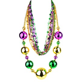 NIUEFH Mardi Gras Beads Jumbo Necklace Gold Purple Green Necklaces for Mardi Gras Party Favors, Mardi Gras Parades
