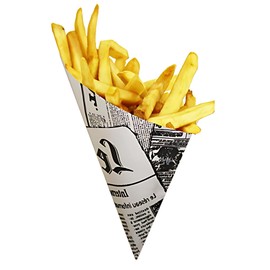 Friteshop – Premium K-17 Medium Size French Newspaper Paper Cones - European Made Disposable Food Service Holders for French Fries - Grease-Absorbing - Professional Unbleached Snack Cone - Takeaway Food Packaging, 8.5 oz (100 Count)