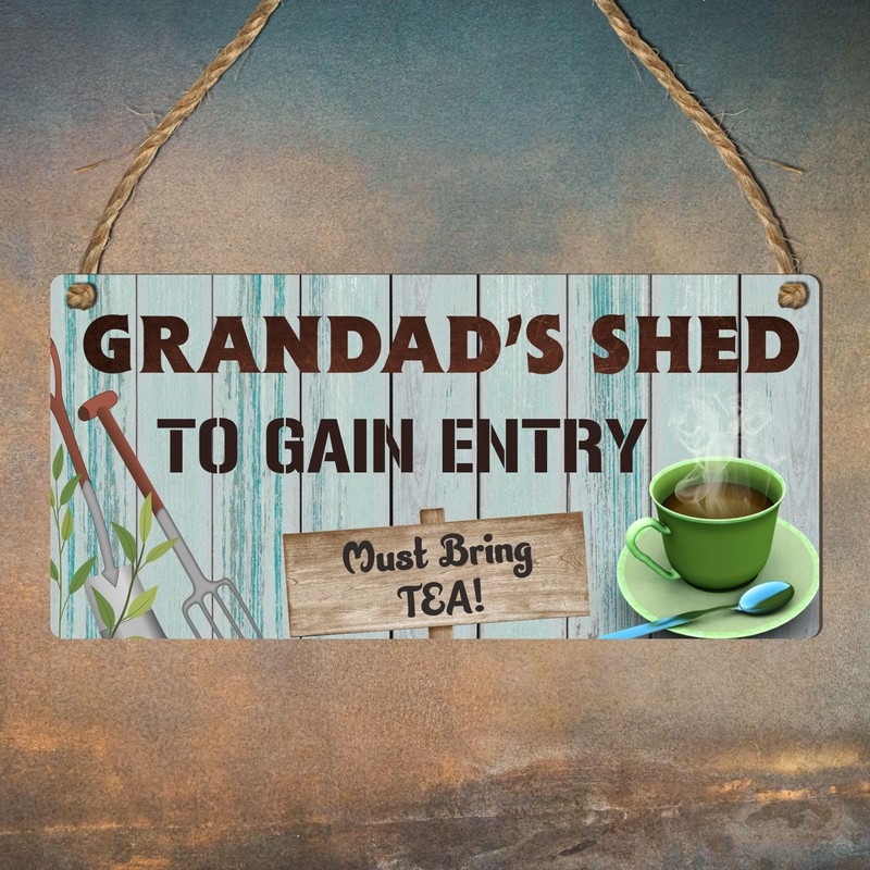 Grandad's Shed - Whimsical Tea Entry Wooden Plaque | A