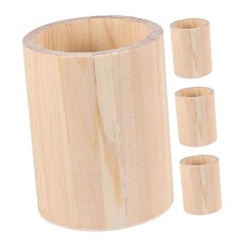 STOBAZA Desk Pen Holder Organizer 4pcs Unfinished Wood Brush Pot Makeup Brush Holder Office Supplies