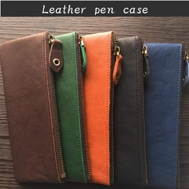 Rigral Pencil Case, Genuine Leather, Zipper, Lightweight, Thin, blue, Zipper