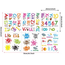 6 Sheets Alphabet Number Color Weather Learning Educational Wall Decals Peel and Stick Alphabet Wall Stickers Educational Classroom Stickers for Kids Playroom Bedroom Decorations