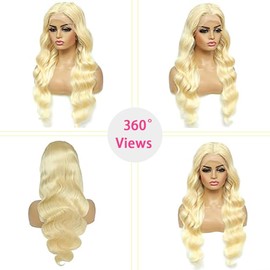Shoaiye 13 x 4 Lace Front Real Hair Wig, Women's Body Wave Human Hair Wig, Wear and Go Glueless Remy Pre Plucked Natural Hairline, 150% Density, #613 Blonde Colour for Woman, 16 Inches
