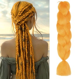 ShowJarlly Braids Extensions Ombre Jumbo Braids Synthetic Hair for Braiding 24 Inch Hair Braiding Extensions 1 Piece for Hair for Braiding Box Braid for Braiding Braids (Orange#)
