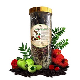 MB Herbals Mezcla de aceite para el cabello – Mezcla de 17 hierbas ayurvédicas para el crecimiento del cabello | Amla, hibisco, neem, fenogreco, hojas