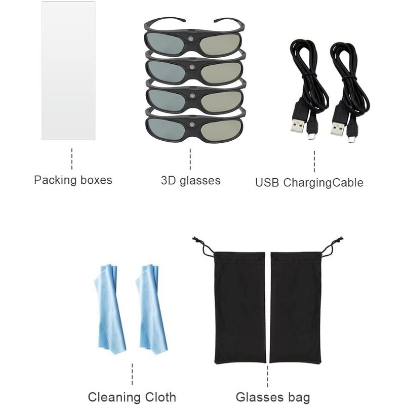 2 Pack DLP Link 3D Glasses for Projector, ELEPHAS 144Hz