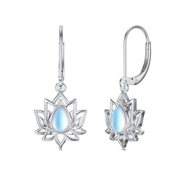 Flpruy Sterling Splitter Moonstone Earrings Cat/Celtic/Lotus/Sun Earring Leverback Earrings Birthday Jewellery Gifts for Women Girls, Sterling Silver