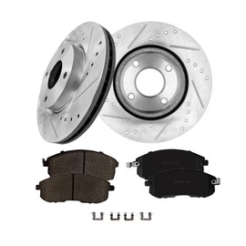 PM Auto Set of 6 Front 280mm Drilled Slotted Brake Disc Rotors-Ceramic Brake Pad Kit Replacement For 2007-2012 Nissan Sentra