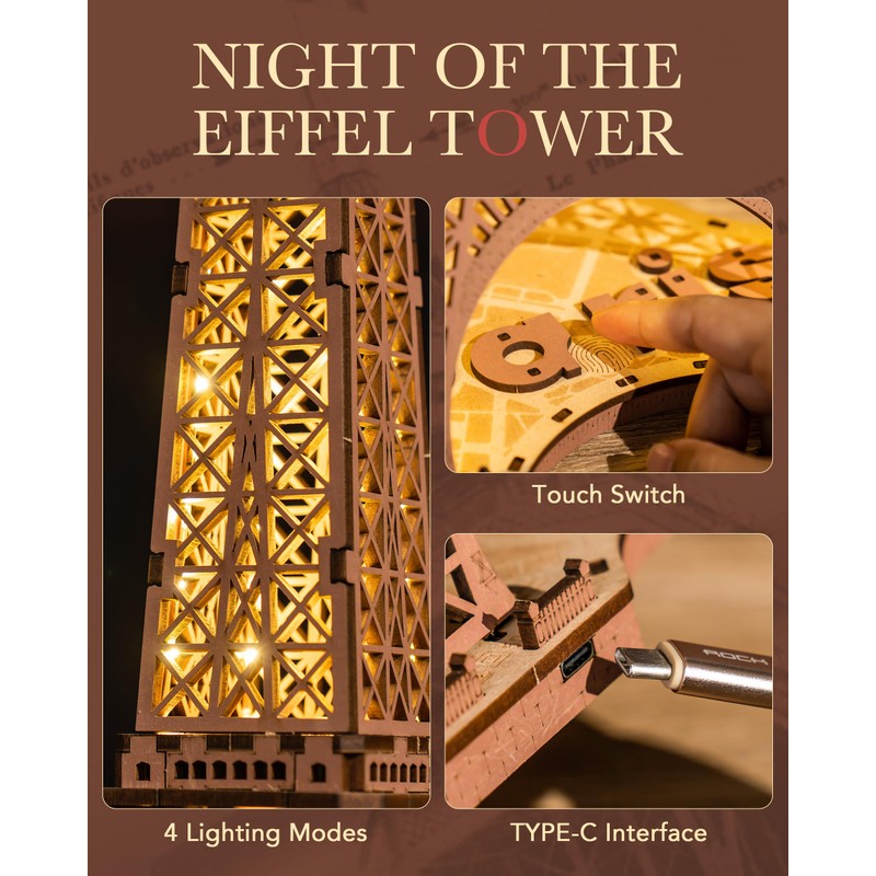 Rowood Eiffel Tower,3D Puzzle Model Kits for Adults,DIY 3D Wooden