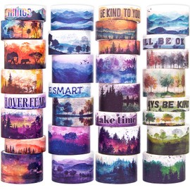 Washi Tape Set 32 Rolls, Four Seasons Forest Natural Washi Tapes for Journaling, Planner, Trees Masking Decorative Tape for Scrapbook Supplies, Junk Journal Supplie (Spring, Summer, Fall, Winter)