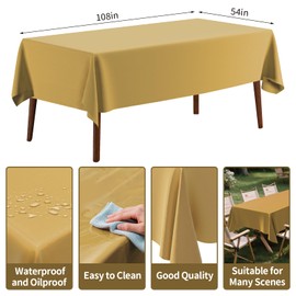 CXPSINC 2 Pack Plastic Tablecloth 54" x 108"Disposable Tablecloth Rectangle Plastic Table Cover for 6 to 8 Foot Tables Indoor or Outdoor Parties Birthdays Weddings Christmas Anniversary (Gold)