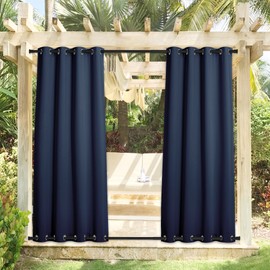 NICETOWN 2 Panels Outdoor Curtains for Patio Waterproof, Rustproof Top and Bottom Grommet Windproof Drapes Thermal Insulated Blackout Outdoor Blinds for Porch/Gazebo, W52 x L84, Navy Blue