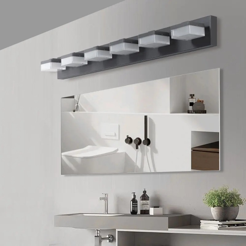 Modern 6-Light Black Iron LED Vanity Mirror Light Fixture for