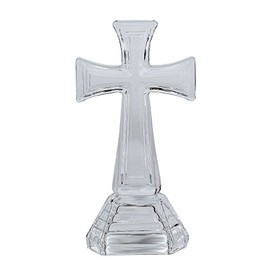 Napco Rippled Traditional Cross On Base Clear 5 x 8.25 Glass Tabletop Figurine