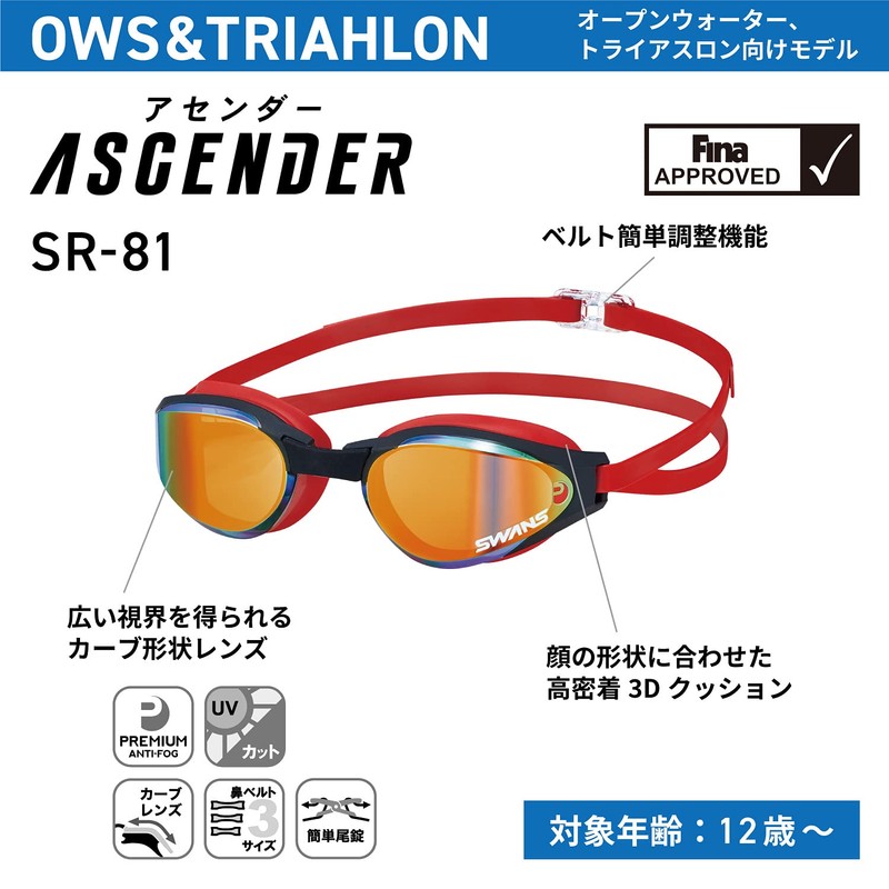 Swans SR-81NPAF CLA Swimming Goggles, Made in Japan, ASENDER Racing