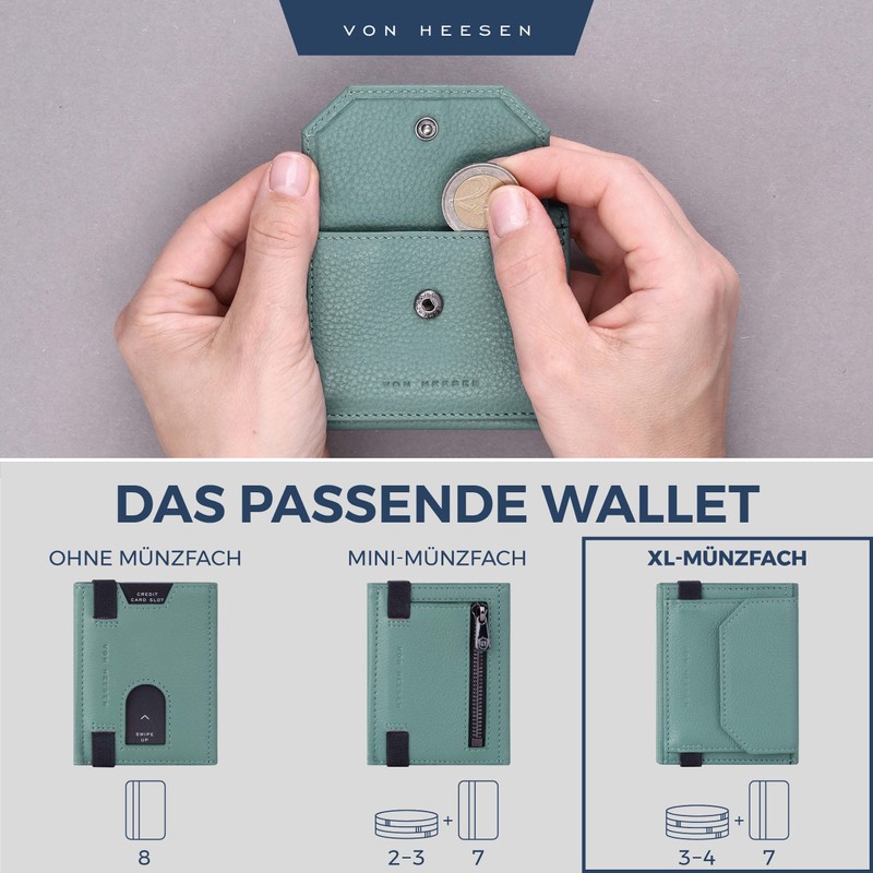 VON HEESEN Men's Coin Purse, Turquoise (Silver Pine), XL coin