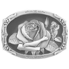 Western Express Rose Belt Buckle - Plain Silver