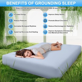 panthem Grounding Fitted Sheet 180 x 200 cm Light Blue, 38 cm Deep Pocket Grounding Bed Sheet Grounding Fitted Sheet for Better Sleep, Cotton and Silver Fibre Grounding Sheet