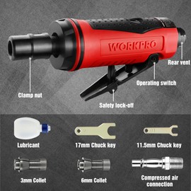 WORKPRO Air Die Grinder 1/4" 1/8", Pneumatic Mini Straight Grinder with Safety Lock for Polishing, Grinding, Rust Removal of Metal, Wood, Plastic (Rotation Speed: 25000 RPM)