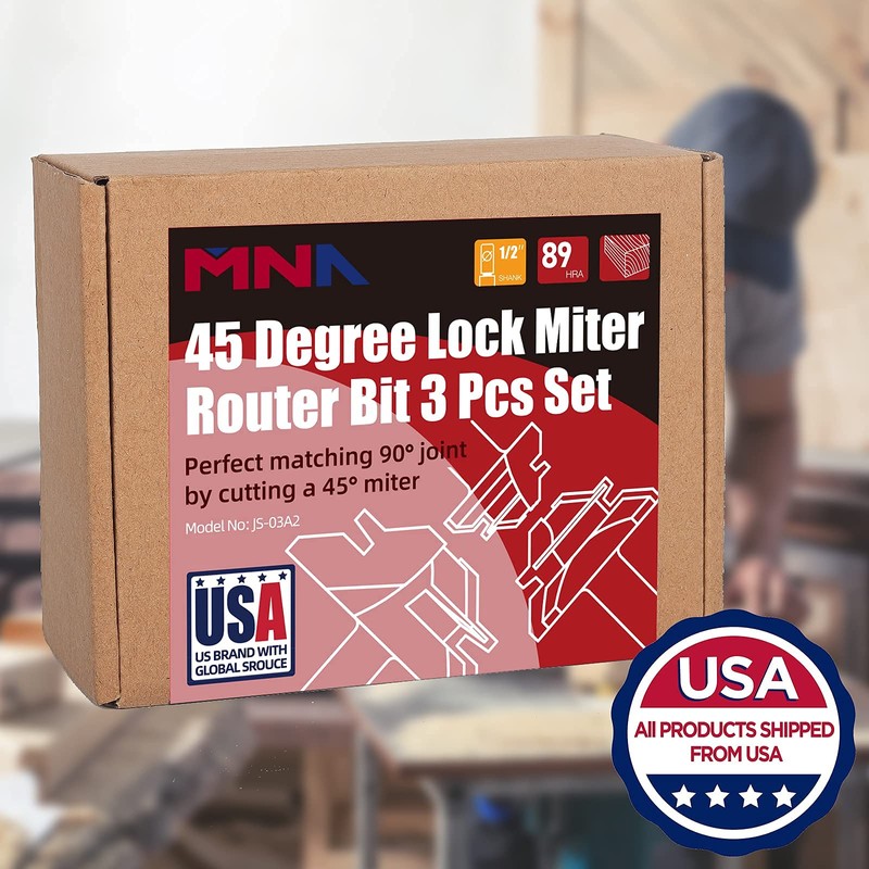 MNA 45 Degree Lock Miter Router Bit 3-Piece Set, for