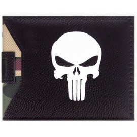 Punisher Frank Castle Camouflage Skull Emblem Wallet / Purse Bi-Fold ID & Card Holder Black, black, Casual