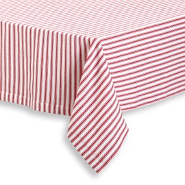 Cackleberry Home Red and White Ticking Stripe Woven Cotton Fabric Tablecloth, 60 x 84 Rectangular