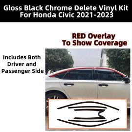 dewoshangmao Window Trim Chrome Delete Blackout Overlay Kit Pre-Cut Vinyl Compatible for Honda Civic 11th Gen 2021-2023, dewo5447