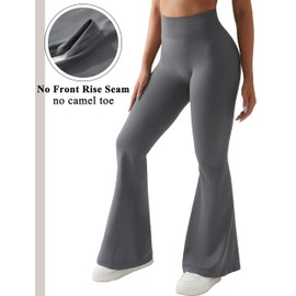 OMKAGI Butt Lifting Flare Leggings for Women Tummy Control Wide Leg Flared Yoga Pants(L,5-Grey)