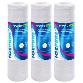 ICEPURE 10" x 2.5" Whole House String Wound Sediment Water Filter for Well Water, 5 Micron Water Cartridge Replacement for Any 10 inch RO Unit, Aqua-Pure AP110, WP-5, CFS110, WFPFC4002, CW-MF, 3 PACK
