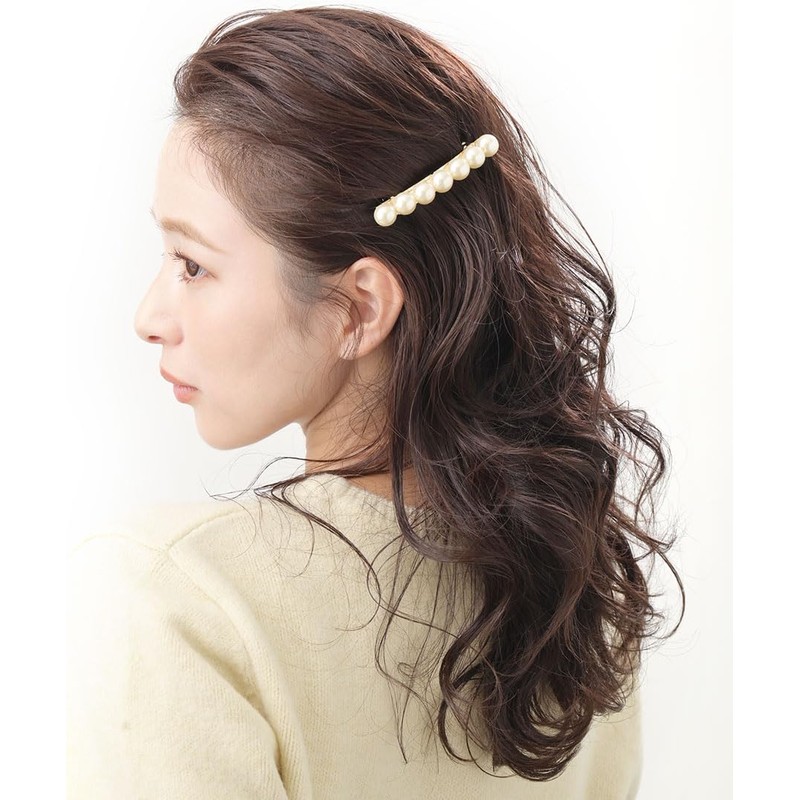 Vingtaine H-525 Pearl Barrette, Simple, Hair Accessory, Large, Classical