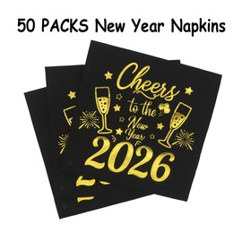 Aisosiks New Years Eve Napkins 2026 Cheers to New Year Napkins Happy New Years Eve Party Supplies Happy New Year Decorations 2026 (5 x 5 in,Gold Foil,50-Pack)