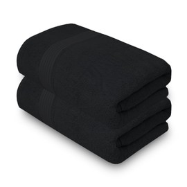 Textila 100% Cotton Bath Sheet Towels - Jumbo Size 35x70 Inches, Ultra Soft and Absorbent, (2 Pack - Black) Luxury Oversized Towels for Spa, Hotel, Beach, Gym, and Home Use