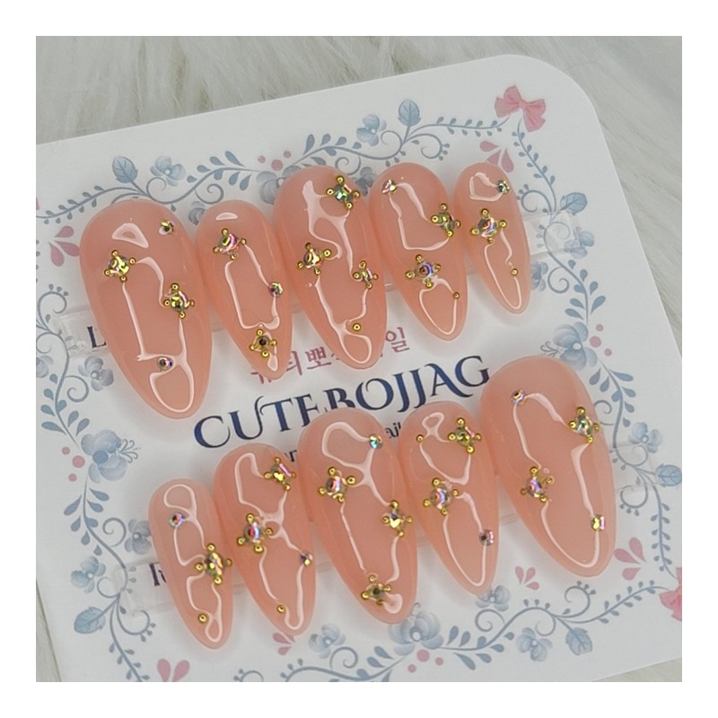 Ether Peach Handmade Nail Tips - Square S / 에테르