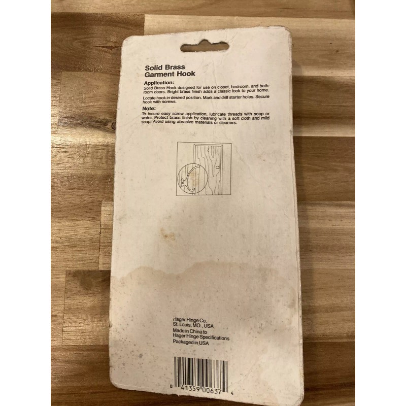 Hager Brass Garment Robe Hook Large Polished Brass Hager CD7400