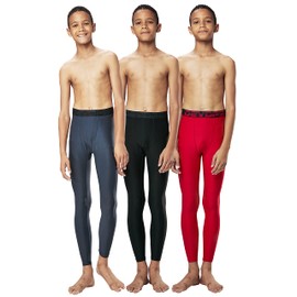 DEVOPS Boys UPF 50+ Compression Tights Sport Leggings Baselayer Pants (Small, Black/Charcoal/Red)